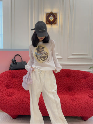 OPEN YY - PET CLUB SHEER LONG SLEEVE / WHITE