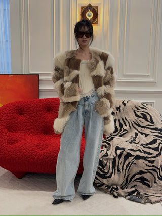 THE MANNEI - Shearling Jacket in Taupe/Brown/Ecru/Beige