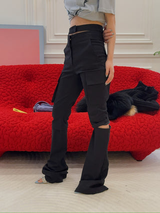 ANDREADAMO - FLARE PANTS WITH STRAPS / BLACK