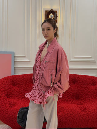 BLUMARINE DENIM BOMBER JACKET BUBBLEGUM