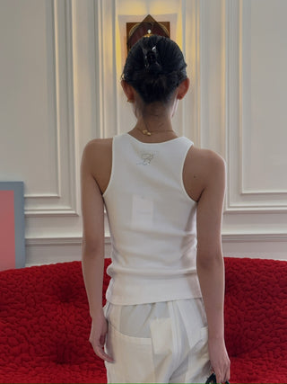 BLUMARINE - Ribbed Tank Top with Pin in White