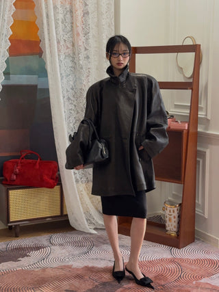 MAGDA BUTRYM - Oversized Grained Leather Jacket in Black