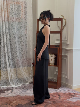 AARON ESH Neck Wrap Waistcoat in Black Halter Sleeveless Corseted