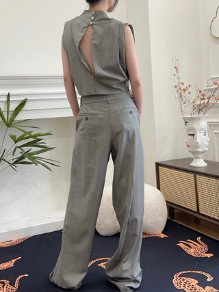 MAGDA BUTRYM Wide leg tailored wool pants in grey