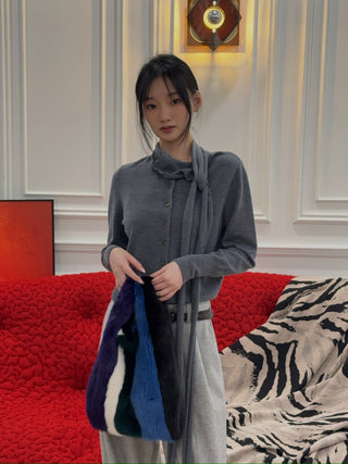 AARON ESH  Cardigan With Neck Scarf in Grey