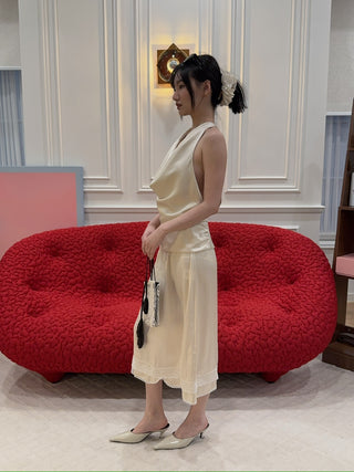 THE ANDAMANE VERUSHKA TOP Cowl Neck Top Satin Ivory