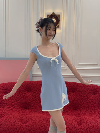 ROWEN ROSE - MINI DRESS WITH BOW DETAIL & SQUARED NECK IN SABLÉ