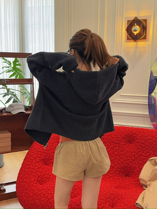 AYA MUSE KNIT ZIP UP HOODIE / CHARCOAL