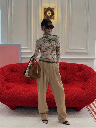 MAGDA BUTRYM - Pleated Tapered Trousers in Beige