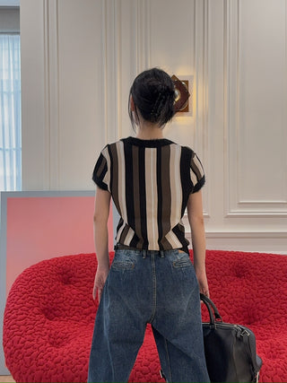 VAILLANT - KNIT TOP STRIPED W/ CONTRAST NECKLINE & CUFF / STRIPES