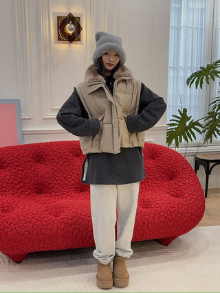 YVES SALOMON - Flannel gilet with sable fur collar