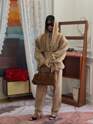 MAGDA BUTRYM - Draped Collar Viscose And Linen Jacket in Beige