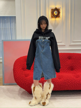 YOUSER - INTERNATIONAL GOSSIP HOODIE DENIM DRESS / BLACK