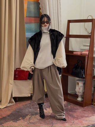 MAGDA BUTRYM - Belted Faux Fur Collar Jacket in Beige