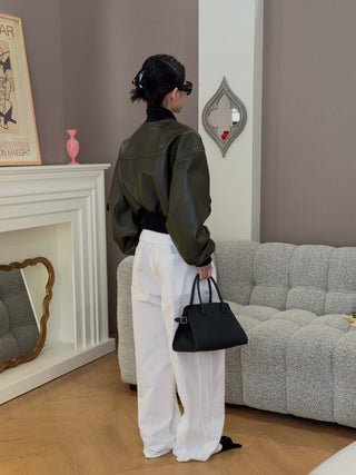 THE MANNEI LE MANS CROPPED BOMBER GREEN
