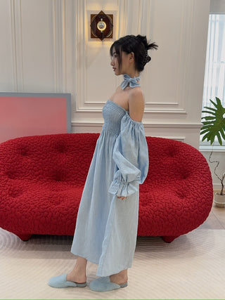 SLEEPER - ATLANTA LINEN DRESS IN AZURE BLUE