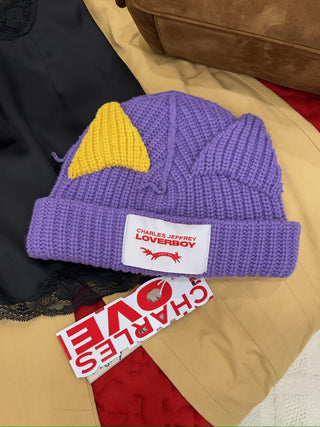 LOVERBOY - CHUNKY EARS BEANIE in Purple and Yellow