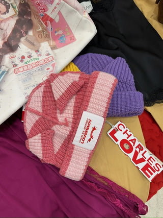 LOVERBOY - CHUNKY EARS BEANIE in PINK STRIPE
