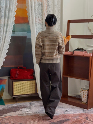 MAGDA BUTRYM - Double-Breasted Patterned Knit Cardigan With Shawl Collar in Camel