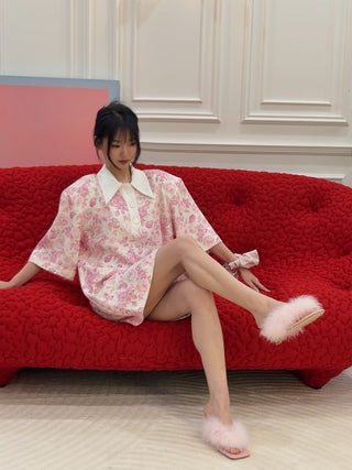 SLEEPER - POM KITTEN HEEL MULES WITH FEATHERS IN PINK