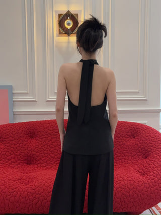 AARON ESH Neck Wrap Waistcoat in Black Halter Sleeveless Corseted