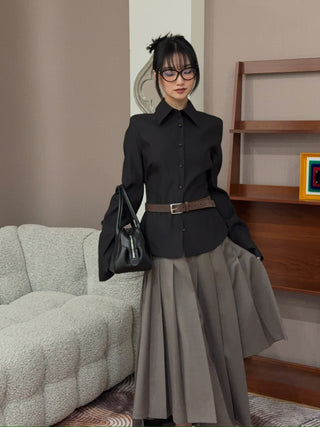 ROKH Box Pleats Midi Skirt