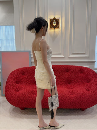 MAGDA BUTRYM - Mini corset dress with lace neckline in cream