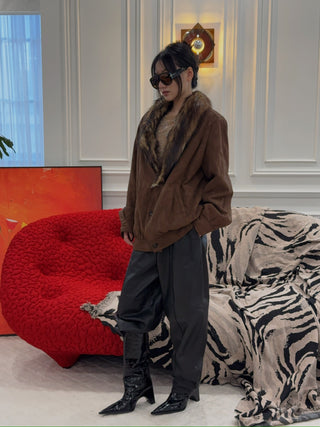 MM6 Maison Margiela - Faux Fur-Collar Suede Bomber Jacket in Brown