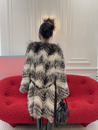 YVES SALOMON - COAT FOX BANDS/MERINOS KNITWEAR / NUANCE LUNE