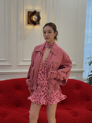 ROWEN ROSE - PLEATED MINI DRESS WITH PLUNGING NECK IN GEORGETTE