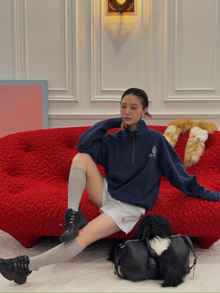 SPORTY & RICH - Vendome Quarter Zip in Navy
