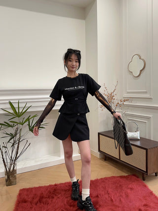 YOUSER - WAISTLINE CUT-OUT SHIRRING T-SHIRT