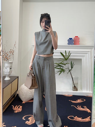 MAGDA BUTRYM Wide leg tailored wool pants in grey