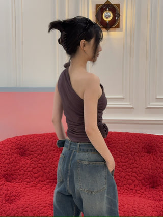 MAGDA BUTRYM -   One-shoulder t-shirt in BORDEAUX