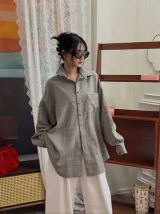 THE MANNEI - Wool Shirt in Beige/Grey