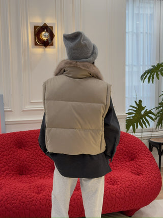 YVES SALOMON - Flannel gilet with sable fur collar