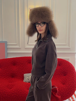 YVES SALOMON - Loro Piana Flannel and fox fur ushanka