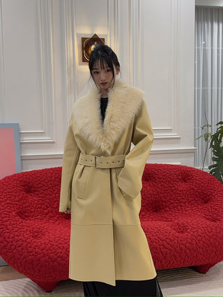 COMMON LEISURE YOU&ME TRENCHCOAT W/ SHEARLING LAPEL