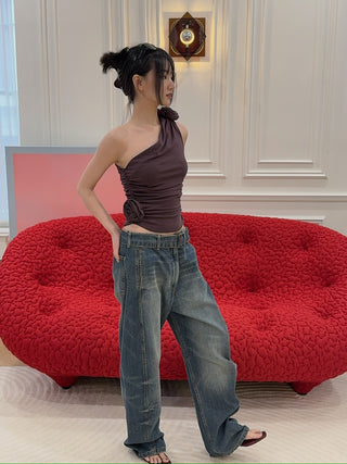 MAGDA BUTRYM -   One-shoulder t-shirt in BORDEAUX