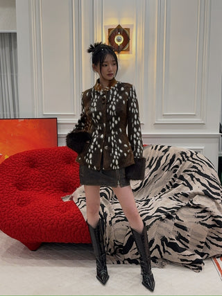 CARELLI - Bambi Deer Jacket in Brown Fawn Print