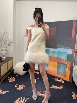 BLUMARINE DRESS SABLE W/FEATHE