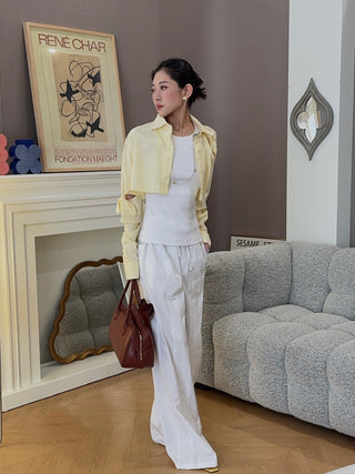 LESUGIATELIER - Knotted Cut-Out Cropped Shirt