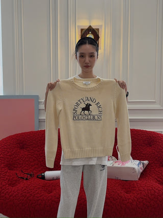 SPORTY & RICH - Polo Club Knitted Sweater in Cream