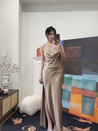 THE ANDAMANE Vera Maxi Slip Dress Greige