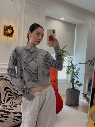 GIUSEPPE - WOOL TARTAN KNITWEAR CROP CARDIGAN
