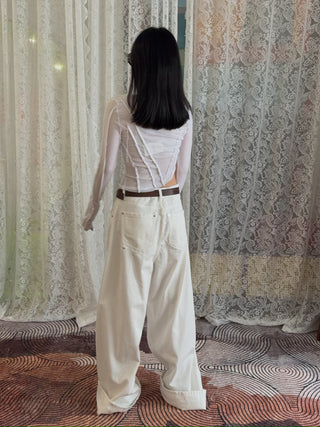 Sami Miro Vintage Asymmetric Long Sleeve Tee in White Rib