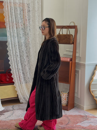 THE LAURENT - ROW DEEP BROWN ROUND FUR COAT / MAHOGANY