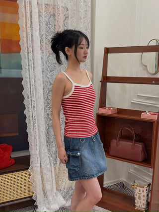 SPORTY & RICH - SRHWC Striped Terry Tank in Fire Red Stripes