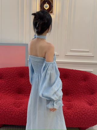 SLEEPER - ATLANTA LINEN DRESS IN AZURE BLUE
