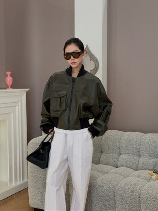 THE MANNEI LE MANS CROPPED BOMBER GREEN
